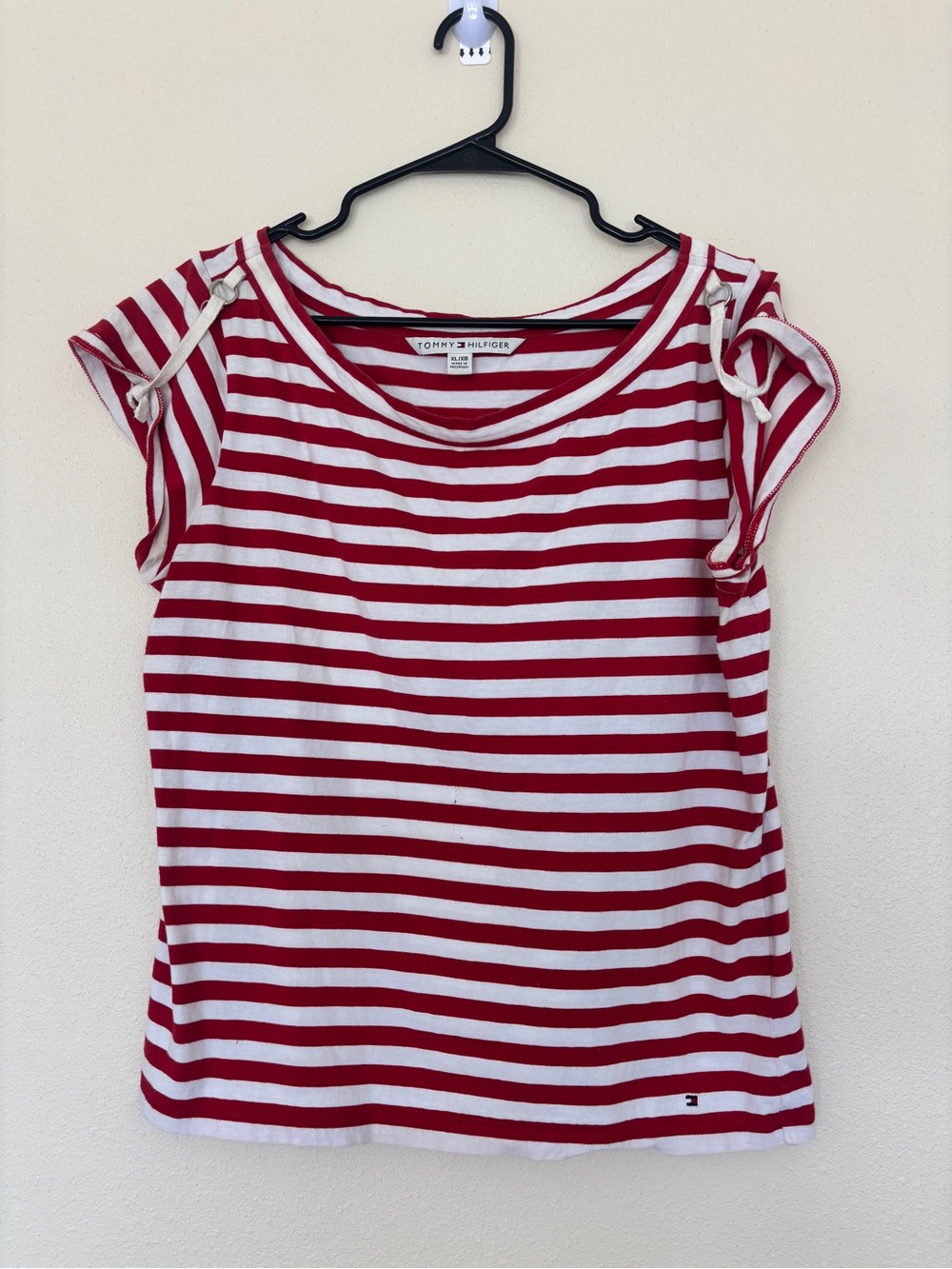 Tommy Hilfiger Red & White Striped Cold-Shoulder Tank